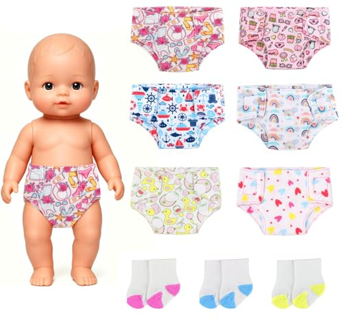 6 Stück Puppenwindeln,3 Stück Puppensocken für Baby Puppen 30-43 cm | Puppen Zubehör,Wiederverwendbare Puppenwindeln Socken,Puppenzubehör,PuppenWindel Sockens für 14-18 Zoll Puppens