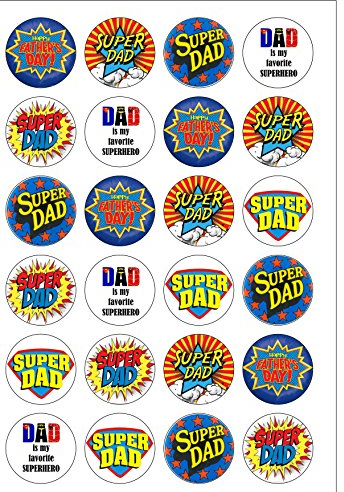 24 Precut Superdad Happy Fathers Day Daddy Superhero Edible Wafer Paper Cake Toppers Decorations