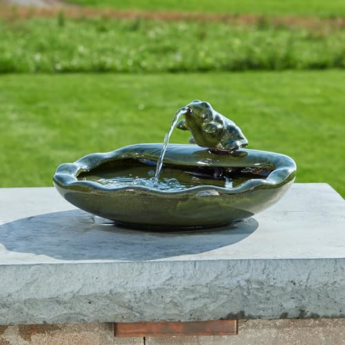 SMART Solar 22300r01 Fonctionne à l'énergie solaire en céramique Grenouille Fontaine, Vert en céramique émaillée, assuré par un panneau solaire inclus qui fonctionne un Integral Pompe basse tension avec filtre