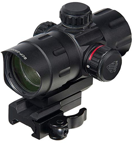 UTG Leuchtpunktvisier 4.2 Zoll Ita Red/Green Dot Sight with Riser Adaptor, Qd Mount und Flip-Open Lens Caps, Schwarz, SCP-DS3840W