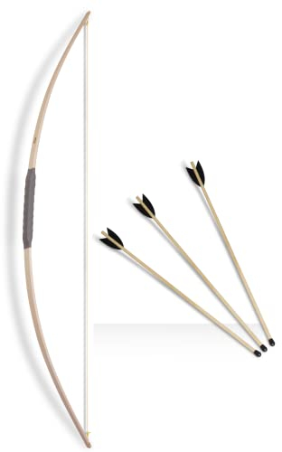 BestSaller 1251 Sportbogen 120cm aus Holz & 3 Pfeile mit Pfropfen 50cm, Natur, 4-teilig (1 Set)