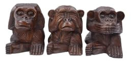 'Die 3 Affen Secret Des Glücks. Figuren aus massivem Holz H15 cm