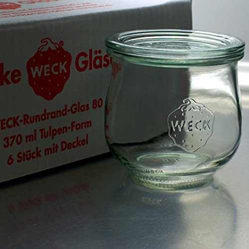 Weck 6 Einkochgläser Tulpenform 370ml RR80 mit Glasdeckel im Original Karton (Mit Glasdeckel)