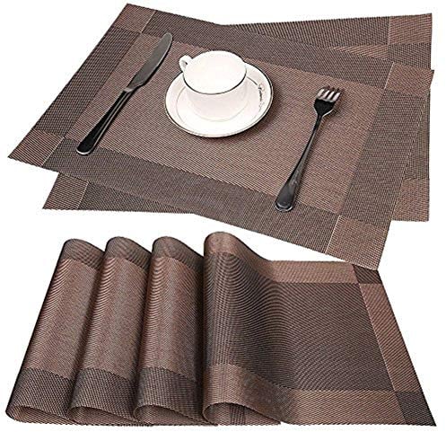Fontic Platzdeckchen Rutschfest Abwaschbar Tischmatten aus PVC Abgrifffeste Hitzebeständig Tischsets Schmutzabweisend, 6er Set Platzsets, 30x45cm, Braun