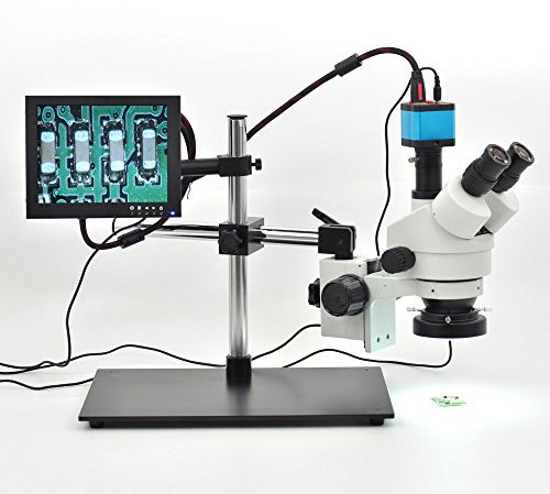 7X-45X Trinocular Microscope Inspection Zoom Stereo HD 14MP HDMI USB Calibrate Camera+ Big Stereo Stand+144 LED Ring Light+8 inch HD HDMI LCD Monitor