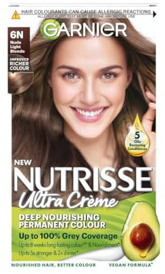 Garnier Nutrisse Permanent Hair Dye, Natural-looking, hair colour result, For All Hair Types, 6N Nude Light Brown