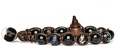 TAMASHII Mantra Armband Tibetisch Onyx und Holz Orientalisch BHS200-01, Taglia unica, Baumwolle, Onyx