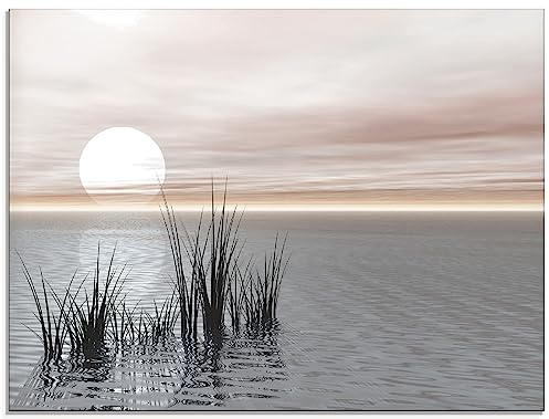 ARTland Wanddeko Glasbilder Wandbild Glas Bild einteilig 60 x 45 cm Landschaften Idyll Meer See Gräser Schilf Sonne Sonnenuntergang S5RM