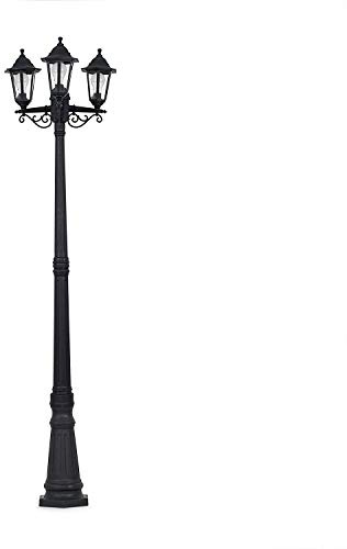 MiniSun | Traditional Victorian Style 1.95m Black 3 Way IP44 Outdoor Garden Lamp Post Light Complete with 15w LED GLS Bulbs [6500K Cool White] | Mains Wired