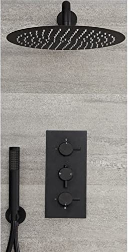 Milano Nero Thermostatic Mixer Valve 300mm Wall Mounted Hand Shower Head - Black