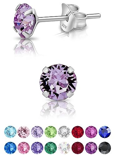 DTPsilver - * PETITES * Boucles d'oreilles/Clous en Argent Fin 925 et Cristaux de Swarovski® Elements Ronds - Diamètre: 5 mm - Couleur: Violet
