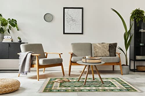 e-floor Teppich für Wohnzimmer Baumwolleteppich | Gewebt | Doppelseitiges Muster | Boho Kelim Teppiche | Teppichläufer | Küchenteppich | Schlafzimmer | Grüne Olive | 120x180