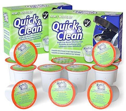 Quick & Clean [Paquete de 12] Cápsulas de limpieza Keurig, cápsula limpiadora K Cup para Keurig, compatible con cafetera 2.0, elimina manchas, no tóxicas y ecológicas