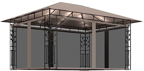 vidaXL Gazebo con Zanzariera Luci LED 4x3x2,73 m Grigio Talpa
