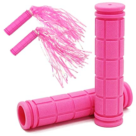 Rosa Fahrradgriffe mit Quaste für Kinder, Rutschfester Weichem Gummi Ergonomisch Fahrrad Griffe Lenkergriffe Handgriffe Lenker Griff für MTB Mountainbike Fahrrad (Rosa mit Quaste x 1 Paar)