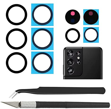 Cemobile Rear Back Camera Lens Glass Replacement for Samsung Galaxy S21 Ultra 5G 6.8 inches All Carriers with Pre-Installed Adhesive, Anti-Static Tweezers, Precision Knife Repair Tool Kit