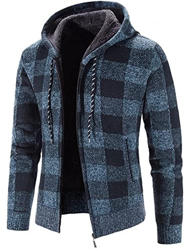 Veste Chauffante Homme à Capuche Casuals Carreaux Chaud Zippé Cordon Poches Tunique Pulls, Gilets et Sweats Sport Vintage Mode Slim Blouson Homme Pas Cher Halloween Automne Hiver