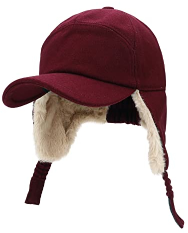 PivotWing Herren Winter Fliegermütze, Wolle Trappermütze Winddicht Wintermütze mit Ohrenklappen Warm Unisex Kunstfellmütze für Skifahren Schlittschuhlaufen Outdoor Aktivitäten Burgund