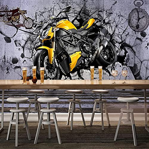 Papier Peint Mural Autocollant 3D La Moto Jaune Refroidit Le Mur Chambre D'Enfants Bar Bureau Salon Restaurant Magasin De Vêtements Couloir Hôtel Décoration Murale Art Mural Affiche 140(L) x70(H) cm