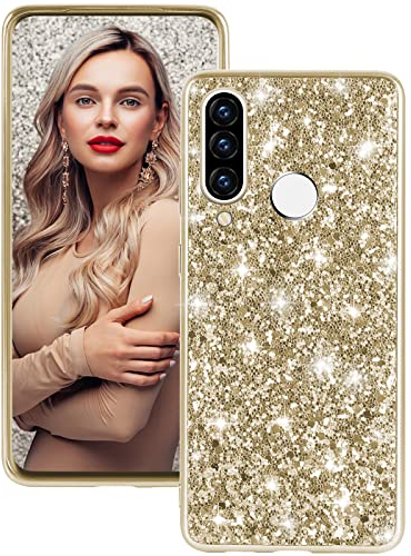 Hülle Huawei P30 Lite Handyhülle für Huawei P30 Lite Hülle Glitzer Bling Sparkle Stoßfest Anti-Kratzer Ganzkörper 360 Grad Schutzhülle für Huawei P30 Lite Hülle Original Ultra Dünn Cover (Gold)