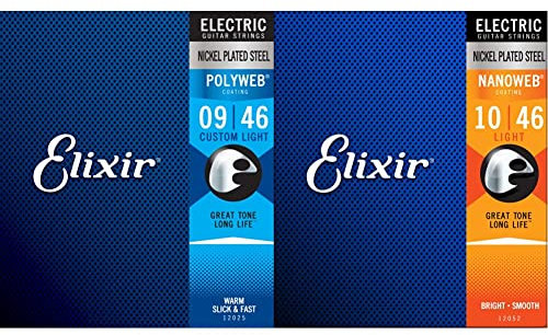 Cordes Elixir® pour guitare électrique avec revêtement POLYWEB®, Custom Light (.009-.046) & Cordes Elixir® pour guitare électrique avec revêtement NANOWEB®, Light (.010-.046)