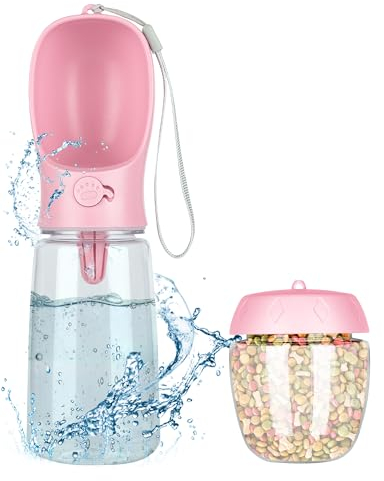 Trinkflasche Hund für Unterwegs 550ml Hundetrinkflasche Unterwegs Wasserflasche Hunde Trinkflasche mit 100ml Hundefutter Becher Hundenapf unterwegs tragbar Wasserflasche Hund Wasserspender Reisenapf