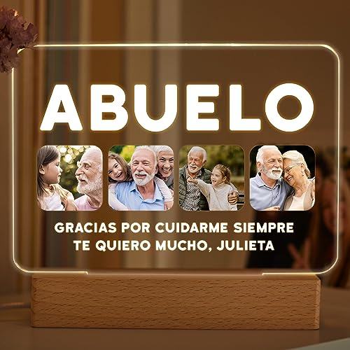 Transparent Gift Lámpara Personalizada con Fotos Palabra Abuelo o Abuela. Regalos Originales para Cumpleaños, Navidad. Regalos Personalizados para Amigos. Decoración e Iluminación. Luz LED Nocturna