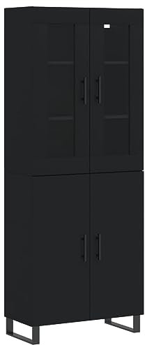 vidaXL Highboard, Sideboard mit viel Stauraum, Kommode Schrank für Wohnzimmer, Anrichte Beistellschrank Metallbeine, Modern, Schwarz Holzwerkstoff