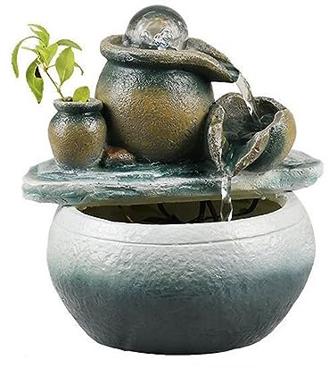 Tuzsocr Zimmerbrunnen Wasserfall, Tischbrunnen mit rollender Kugel, entspannender Zen-Brunnen, buntes LED-Licht, Feng Shui Glück – ideal für Meditation, Geschenkidee für Damen und Herren