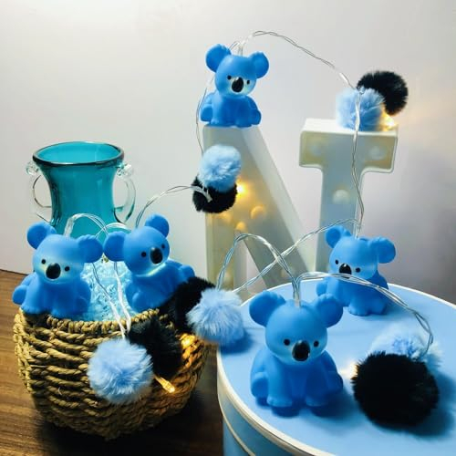 Riaxuebiy 1,65 m Lange Lichterkette mit 10 LEDs,Pompons Bemalte Koala Batteriebetriebenes Nachtlicht für Kinderzimmer Geburtstag Weihnachten Feiertagsdekoration(Koala)