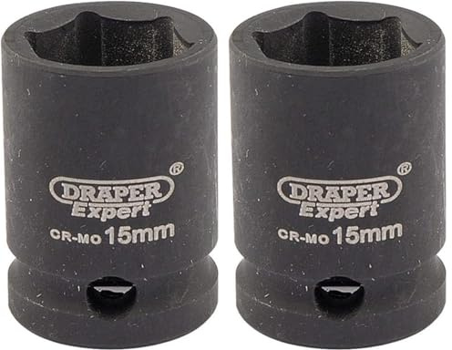 Draper 6875 3/8 Square Drive Hi-Torq 6 Point Impact Socket, 15 mm Size, Blue (Pack of 2)