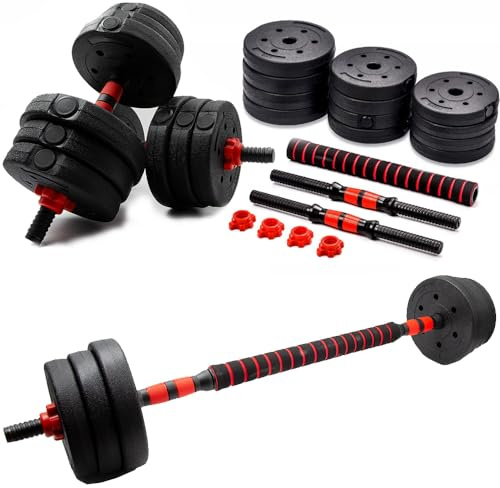 2er Set Hanteln Zement Bitumenhanteln 2in1-Set Kurzhanteln 2 x 10kg oder Langhantel 20kg Gewichte Hantelset mit 4 Sternverschlüsse für Krafttraining