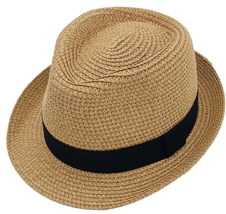YJZQ Chapeau de Paille Style Panama pour Enfant été Casquette Pliable Chapeau de Soleil pour Plage Garçon Panama Traditionnel pour tête 52-53cm Kaki