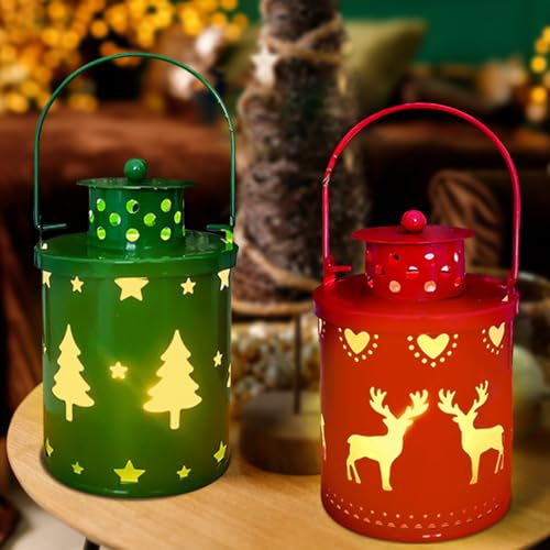 Weihnachtslaterne, 2 Stück Weihnachtsdeko Laterne, Weihnachtslaterne mit Warmweißes LED Licht, Weihnachtslaterne LED, Weihnachtsdeko Innen Beleuchtet, Weihnachten Windlicht, Weihnachten Deko