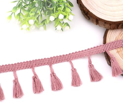 Blausky 5 Yards Quastenborte,Quasten-Nähkantenbesatz,Fransenband zum Nähen,Farbige Fransenborte,Fransen Trim,Dekorativer Besatz für Vorhang Lampenschirm Kostüm Tischdecke,Breite 4 cm,Altrosa