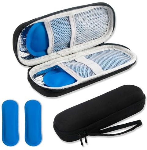 KeyQueen Estuche Insulina Bolsa de Diabetico con 2 Bolsas de Hielo Nevera Medicamentos Portátil Maleta para Insulina de Viaje para Tomar Insulina y Otros Suministros Diabéticos (Negro)