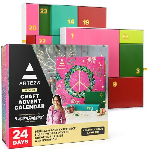 ARTEZA Basteladventskalender 2024 (24 Tage) | Urlaubs-Bastelbedarf Geschenk für Erwachsene | inklusive Glitzer, Glühbirnenornament, lufttrocknendem Ton und Projekt-Kits | kuratiert von Lauren Quigley