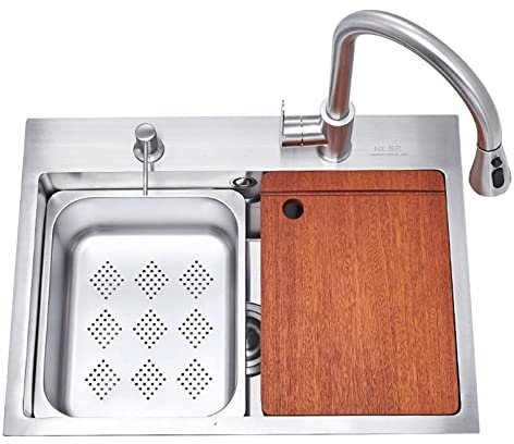 GLMGBP Fregadero bajo encimera | Fregadero de Cocina | Acero Inoxidable 304 | Fregadero de Esquina Redonda de un Solo tazón | Lavabo de baño | Fregadero de lavandería con Accesorios