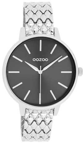 Oozoo - Timepieces Damen Uhr in Silber/schwarz | Armbanduhr Damen mit Edelstahlarmband | Moderne Uhr für Frauen | Edle Analog Damenuhr in rund C11434 (42mm Gehäuse)