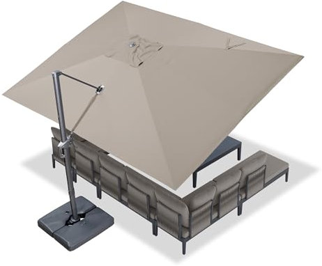 PURPLE LEAF Sonnenschirm 400 x 300 cm Ampelschirm Rechteckig aus Acrylimitat, Gestell Aluminium mit Kurbel, Gartenschirm Groß 360° Rotation, Sonnenschutz UV50+, Asch Mokka