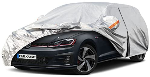 Kayme Bâche Voiture Étanche Respirante, Housse de Protection Voiture Extérieur Contre Pluie Soleil avec Zip et Doublure en Coton, Compatible avec Golf, 308, Captur, Mégane pour a Hayon 415 à 450 cm
