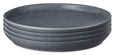 Denby - Dark Grey Speckle Set of 4 Coupe Dinner Plates - Dishwasher & Microwave Safe Crockery - Soft Textured Glaze Effect - Ceramic Stoneware Dinner Plates - Chip & Crack Resistant - L26xW26xH3