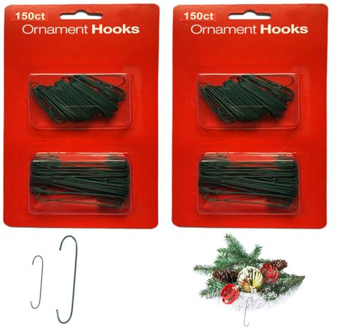 XXLKVSK 300 Pcs Green Tree Hooks Tree Ornaments Hangers Two Sizes of Metal Tree Hooks for Hanging Christmas Tree Decorations and Baubles