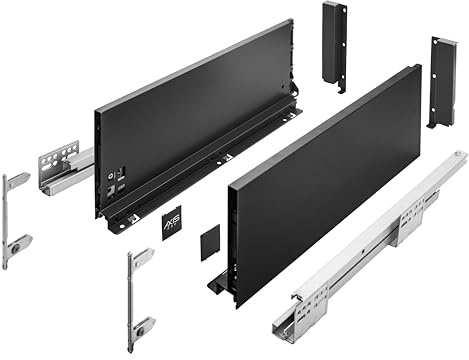 UltraSlim Soft Close Black Kitchen Drawer Box Sides Drawer Runners Set Cupboard Unit (Large 167mm x 350mm)