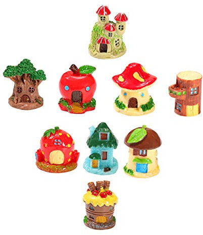 Yardenfun Kleiner Baumhaus Harz Figuren 9 Stück Mikro Landschaft Dekorationshaus Desktop Deko Für Garten Balkon Und Schreibtisch