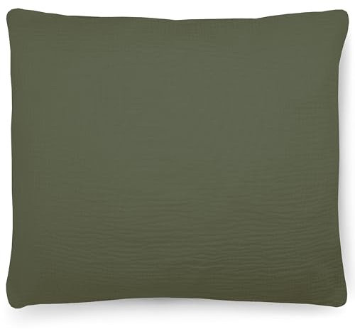PinkZebra Bio-Musselin Kissenbezug 80 x 80 cm für Kinder & Erwachsene, weicher, Kopfkissenbezug GOTS-Zertifizierung, Made in EU, Kissenhülle mit Reißverschluss, Grün