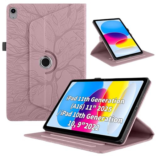 Coque pour iPad (A16) 11th Generation 11 Pouces 2025/ iPad 10th Generation 2022 10.9 Pouces 2022 Etui Premium Cuir PU Rotatif à 360 Antichoc Degrés Flip Case Cover Fonction Support Housse - Rose Gold