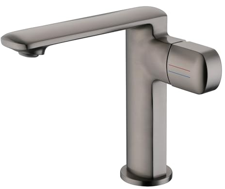 Wasserhahn Bad Grau, Waschtischarmatur, Mischbatterie Waschbecken Mit Auslauf HöHe 156mm, Einhebelmischer Waschbecken, Warm- Und Kaltwasser Einstellbar, Messing