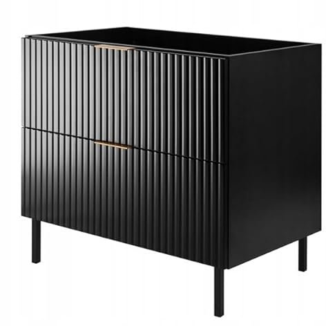 Rodan Bad Schrank Schwarz - Badezimmer Unterschrank mit 2 Soft-Close Schubladen - Badschrank mit ABS-Kanten, MDF-Korpus - Badezimmerschrank Modern und Widerstandsfähig 46 x 80 x 77 cm