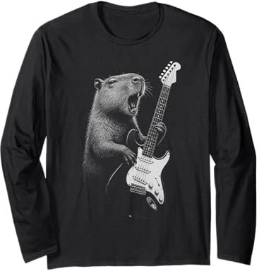 Capybara spielt Gitarre Rockmusik Tierliebhaber Langarmshirt